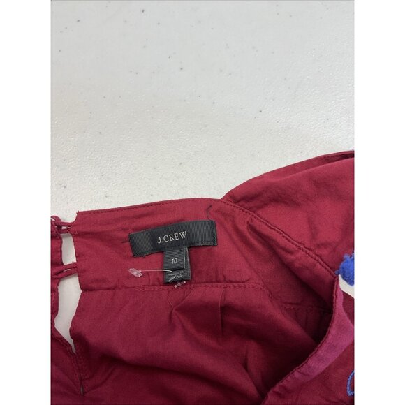 J. Crew Burgundy Size 10 Embroidered Pom Pom Tank Coastal Bohemian Summer - Picture 3 of 10
